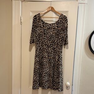 Leopard Print Women's Fit & Flare Dress - Tan/Black